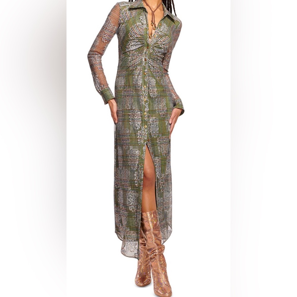 Ramy Brook Wyatt Green Plaid Midi Dress